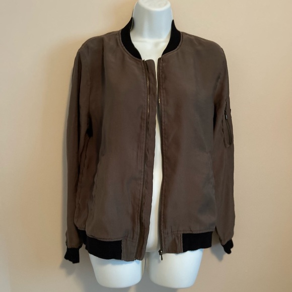 Army Green Dex Rayon Bomber Jacket Size L - Picture 1 of 9